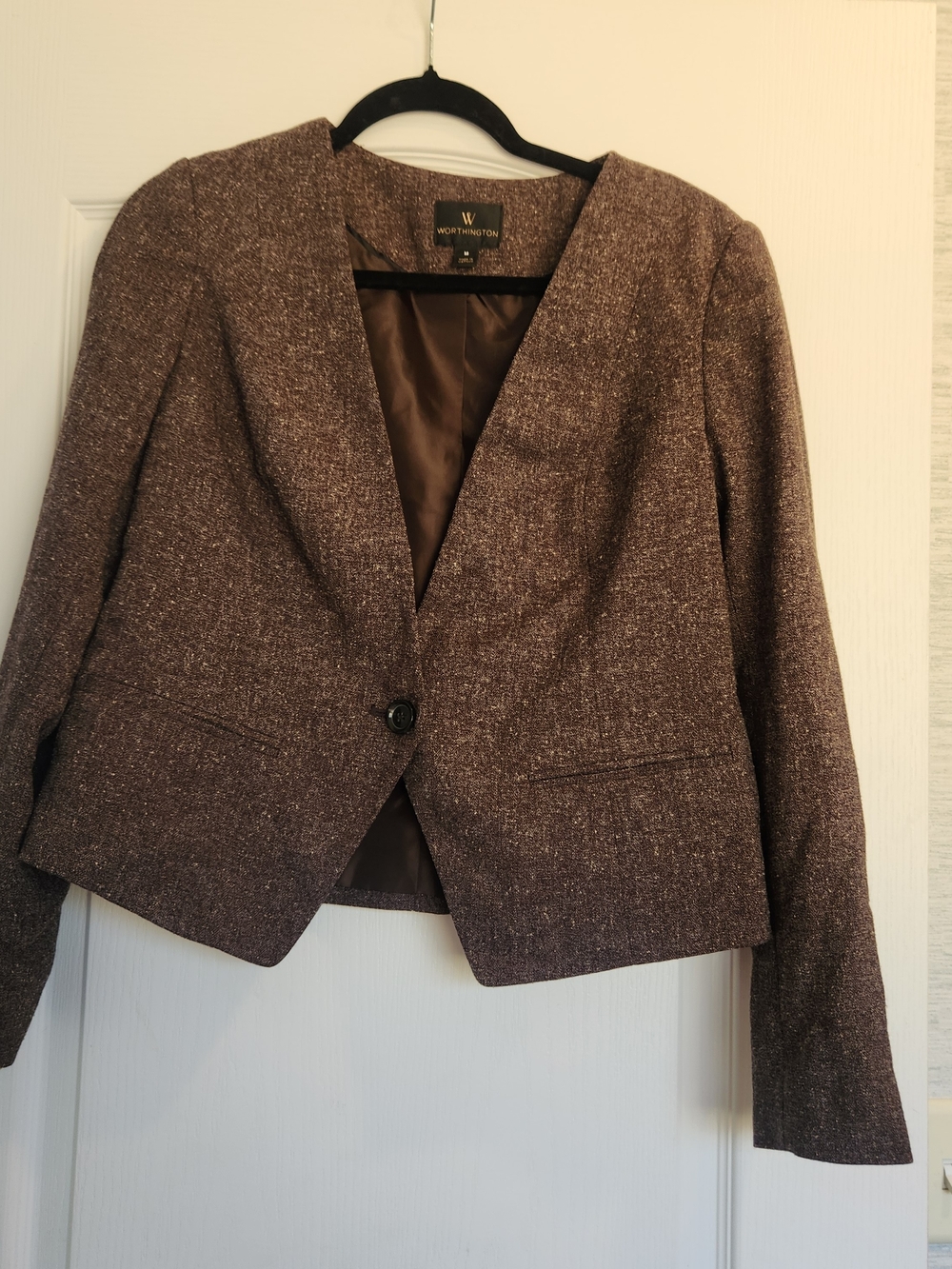 Worthington Women's Brown Textured Open-Front Blazer M Euc